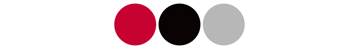 Palette de couleurs : rouge profond, noir et gris clair