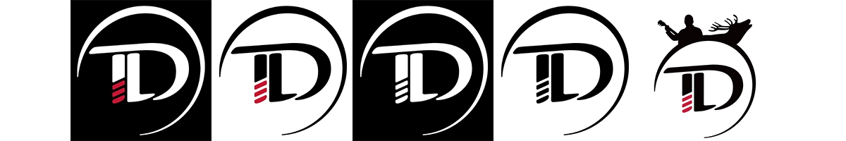 Déclinaisons du logo Théo Durand : versions noir/blanc, monochromes et signature illustrée